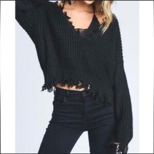 LoveTree Distressed Black Sweater
